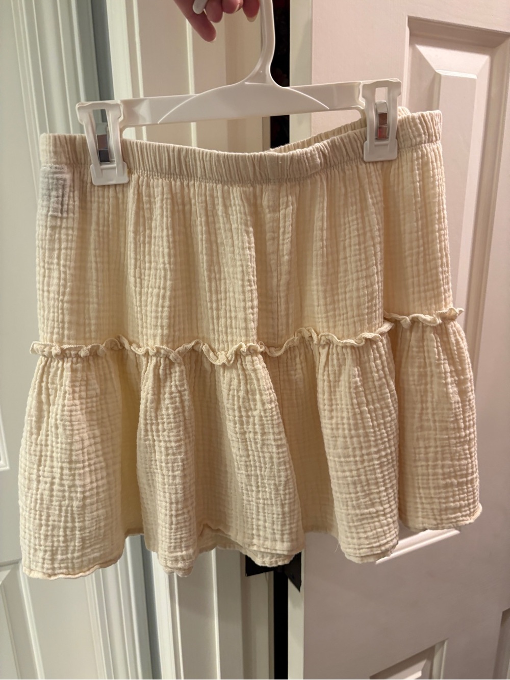 Cream Tiered Cotton Mini Skirt
